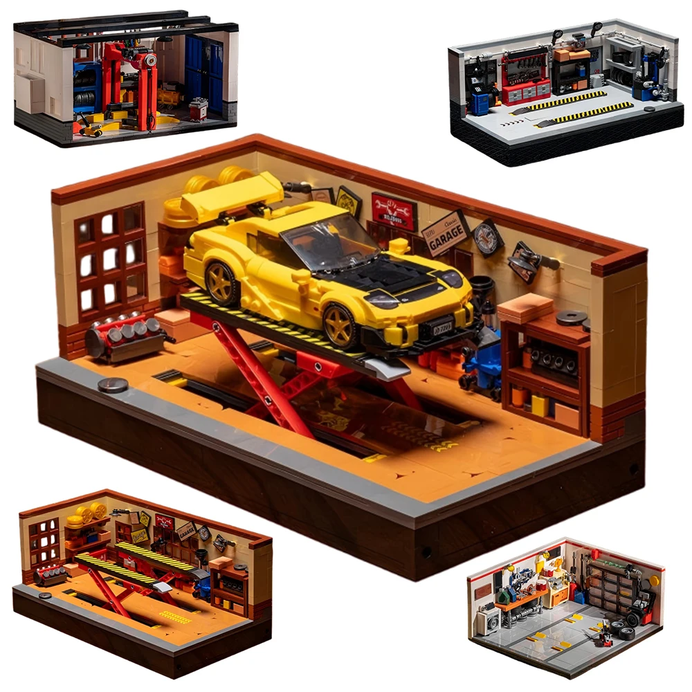 

City Classic Car Restoration Workshop Building Blocks MOC Street View DIY Garage Model Bricks Educational Toys for Children Gift