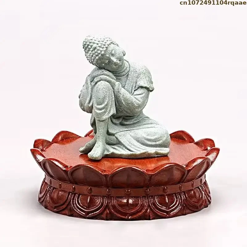 Mini Buddha Statue Pedestal Crystal Sphere Stand Display Shelf Home Desktop Decor Standing Flower Base Wooden Lotus Flower Base view 4