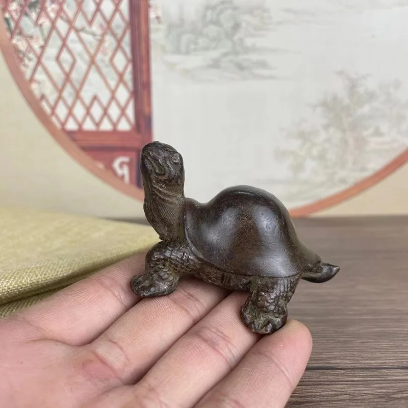 Antiqued solid smooth turtle decoration, office desktop tea pet ornament, craft home accessory