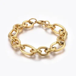1pc Ion Plating(IP) 304 Stainless Steel Cross Chain Bracelets Polished Jewelry with Lobster Claw Clasps Golden 8-1/4 inch(21cm)