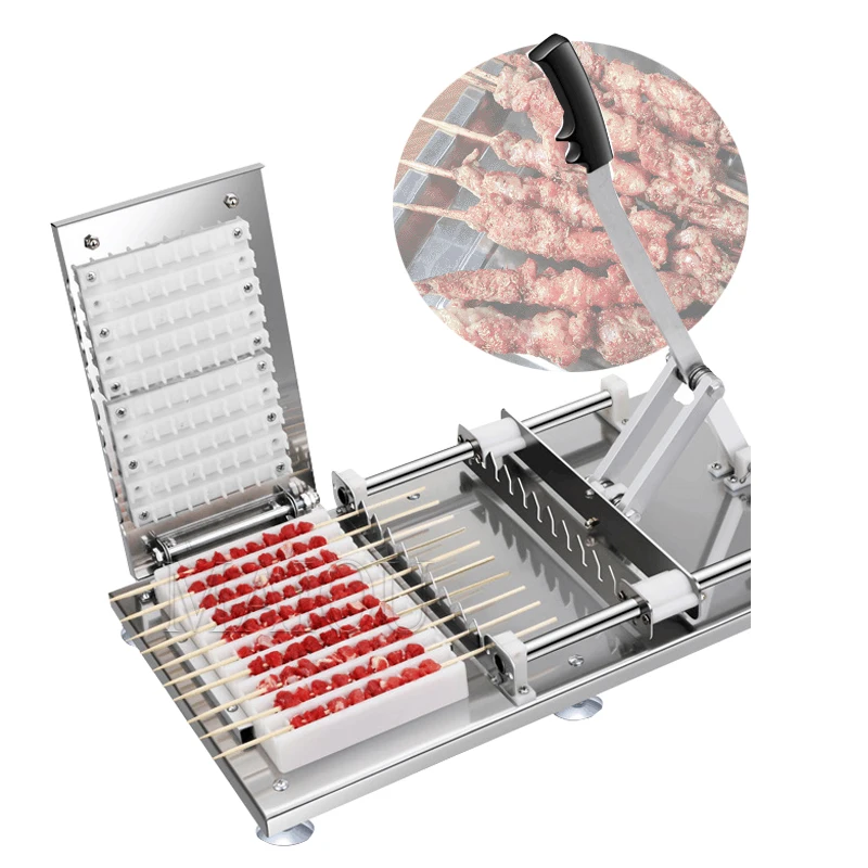 Manual Barbecue Kebab Skewer Machine Stainless Steel Meat Lamb Skewer Machine Barbecue Kebab Piercer Meat String Machine