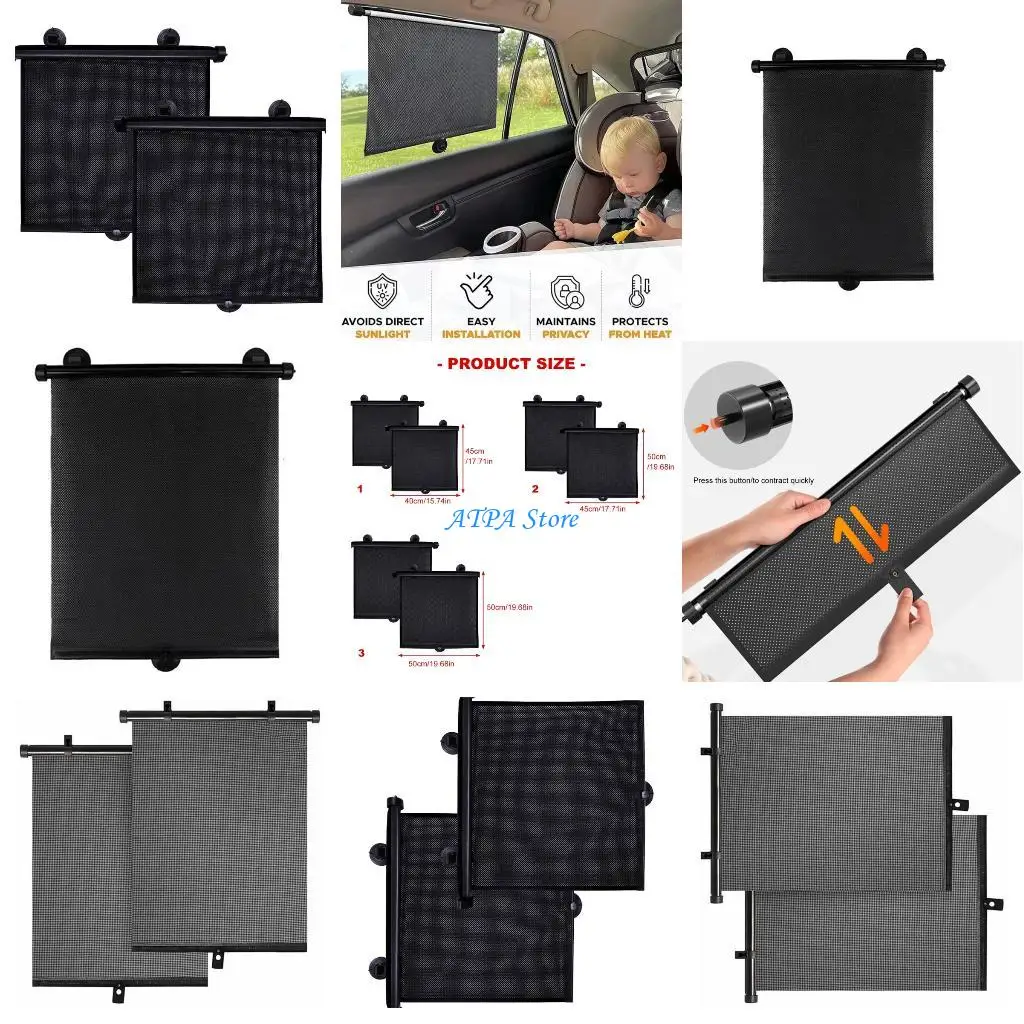 

U13C 2 Pack Car Side Window Sun Shade Curtain with Suction Cup Fit Various Vehicle