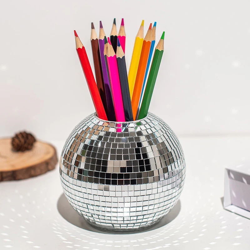 

Disco Ball Pencil Holder Desktop Ornaments Pen & Makeup Brush Organizer With Sequins For Office Home Decor
