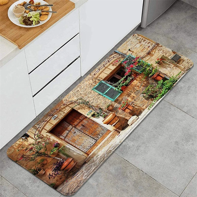 Streets Of Old Mediterranean Towns Provence Landscape Flower Door Windows White Tail Deer Kitchen Flannel Rugs Non Slip Carpet