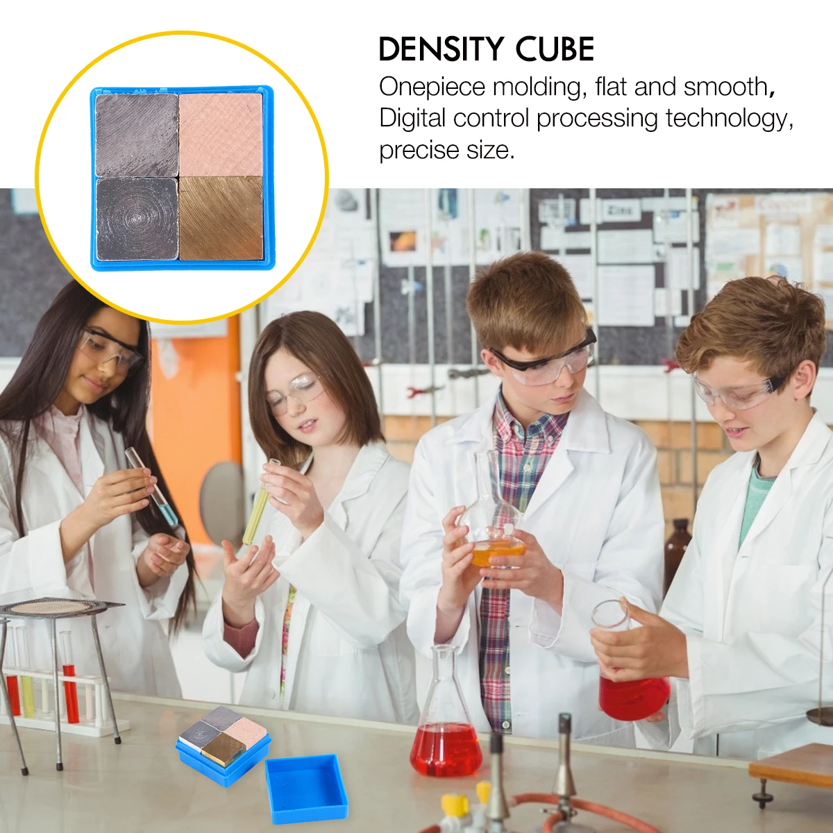 

4pcs Density Teaching Instruments Polished Cubes Set Solid Block Mass Volume Educational Tools For Collection Display
