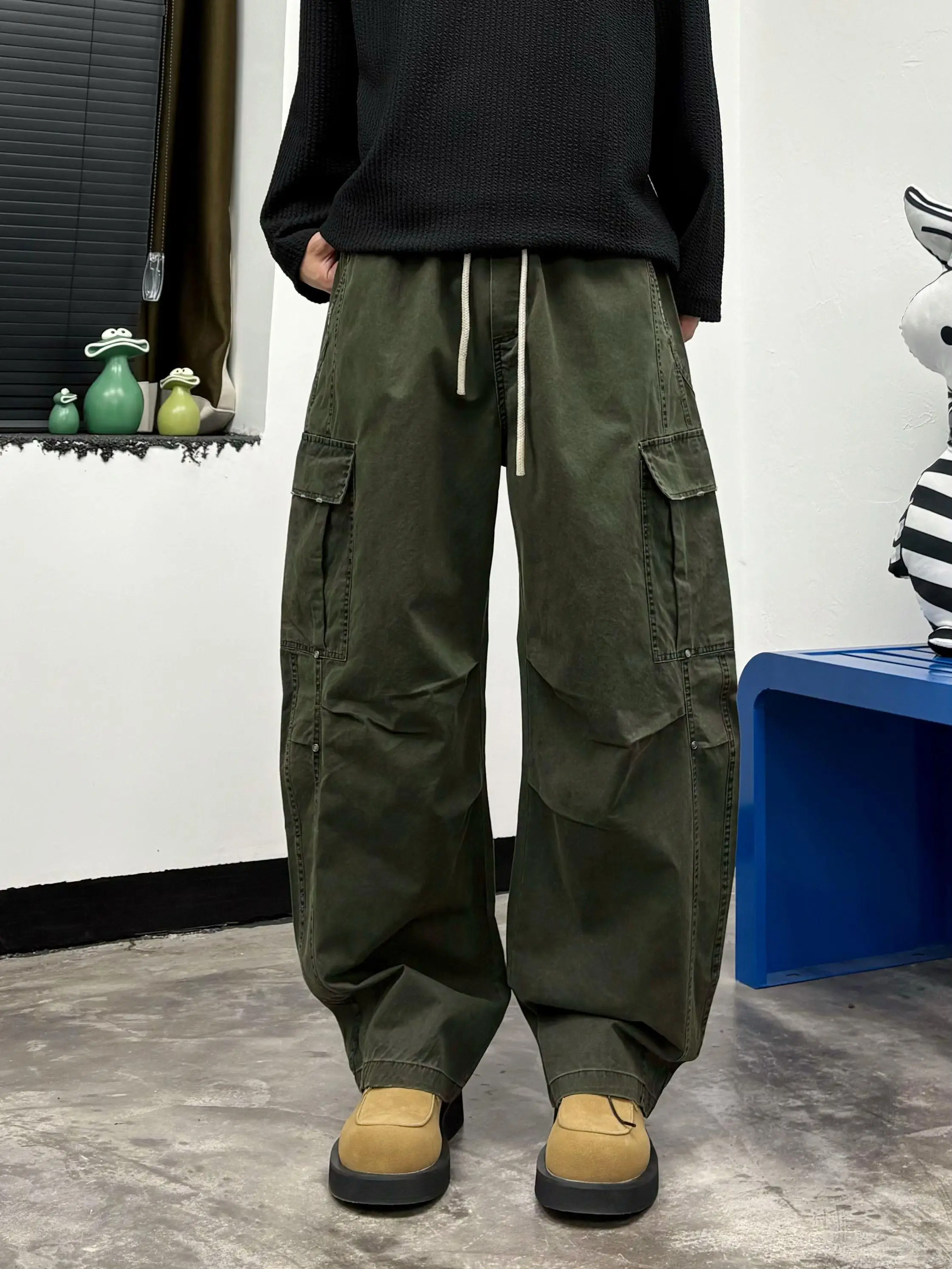 

Retro American Waed Straight Leg Workwear Casual Pants Men's Haome Loose Wide Leg Casual Trousers Spring Autumn