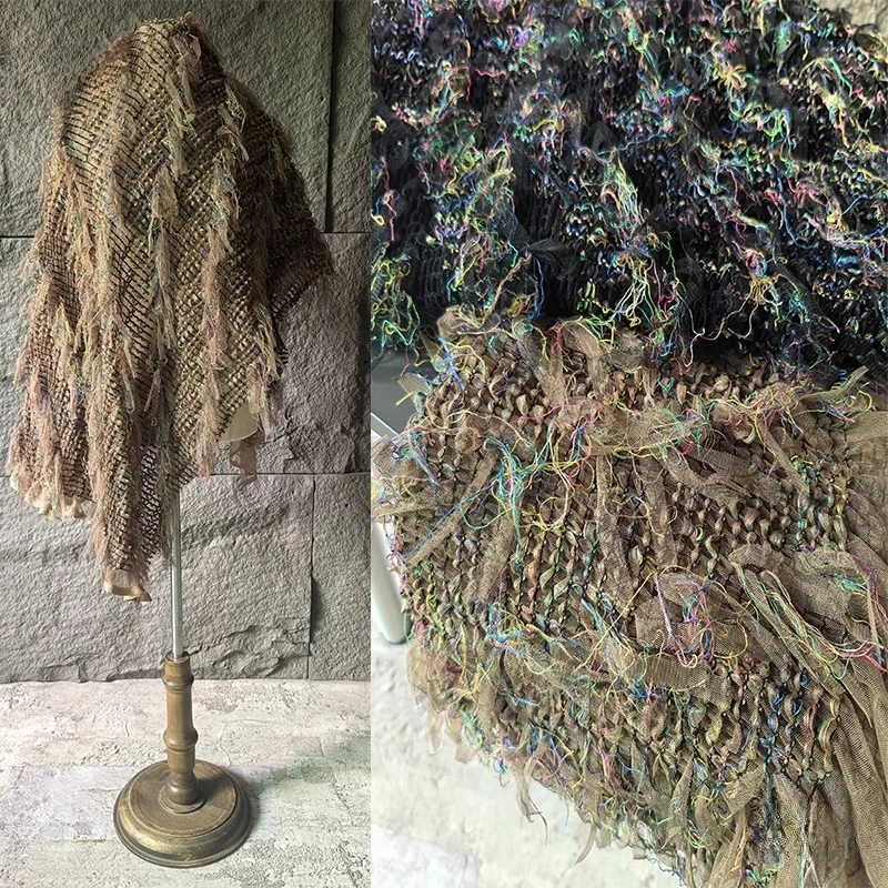 

Irregular Woven Net Burnout 3D Fringe Upcycled Ethnic Chinese Style Fabric for Clothing Sewing Designer Women's Dresses