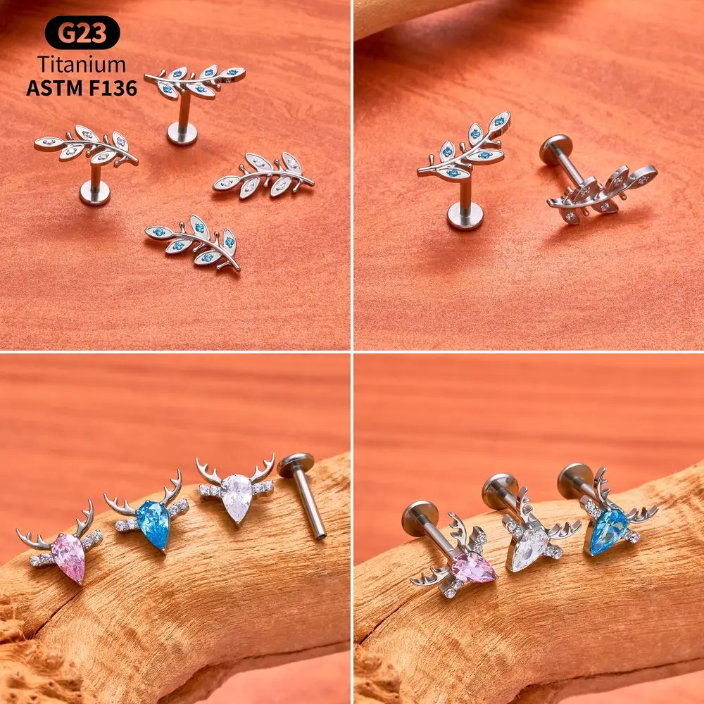 ASTM F136 Titanium Gothic Prajna Ghost Mask Labret Stud Internal Thread Medusa Monroe Lip Tragus Piercing Jewelry Wholesale Set