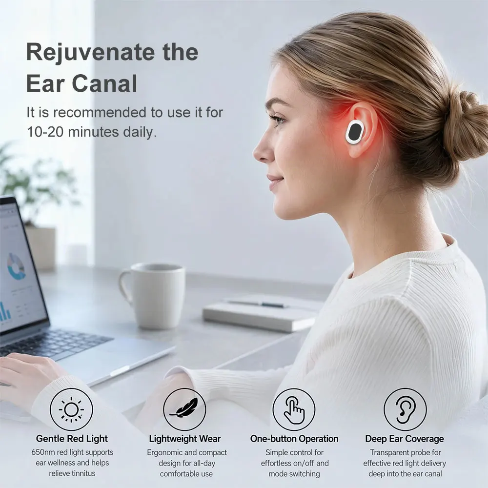 Intelligent 650NM Infrared Red Light Otitis Media Earplug Nasal Nasal Ear Canal Laser Tinnitus Deafness Physiotherapy Care Tool