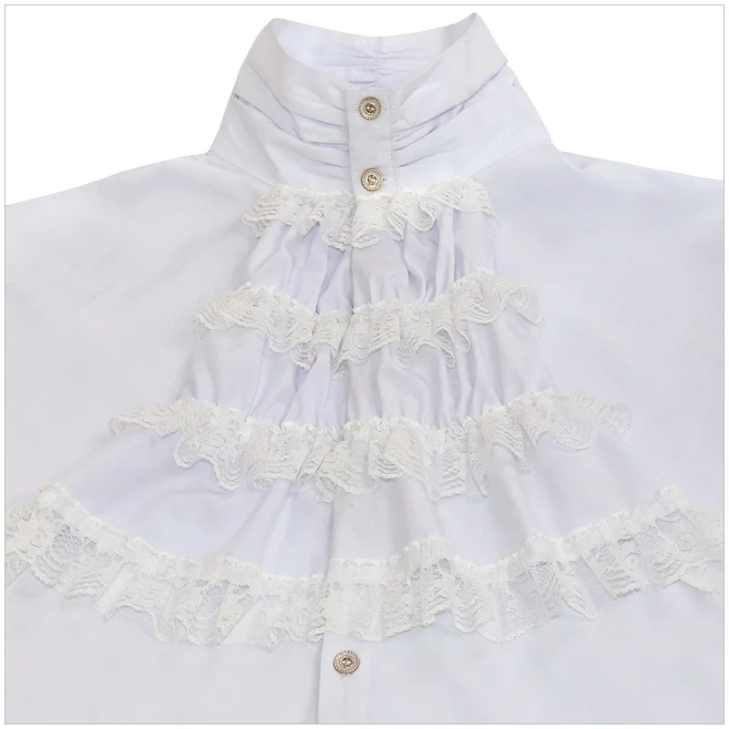 Victoria Shirt Long Sleeves Jabot Lace Tie Men Gothic Punk Ruffle Frill Tops Wedding Halloween Costume Men Vintange