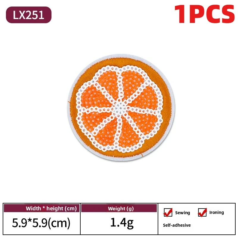 1PCS Cartoon Fruit Sequins Embroidery Patch Pineapple Strawberry Watermelon Cherry Grape Iron On For Clothes Bag