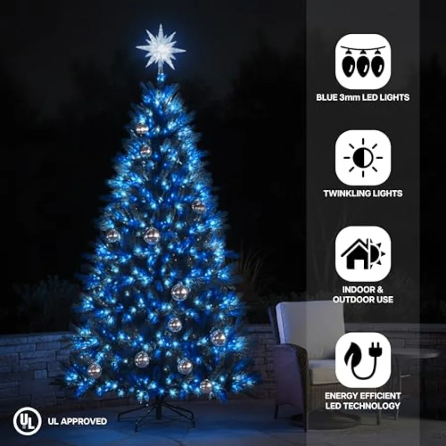 25-Ft Indoor Outdoor Blue LED Cluster Rice String 1000 Light Set Connectable