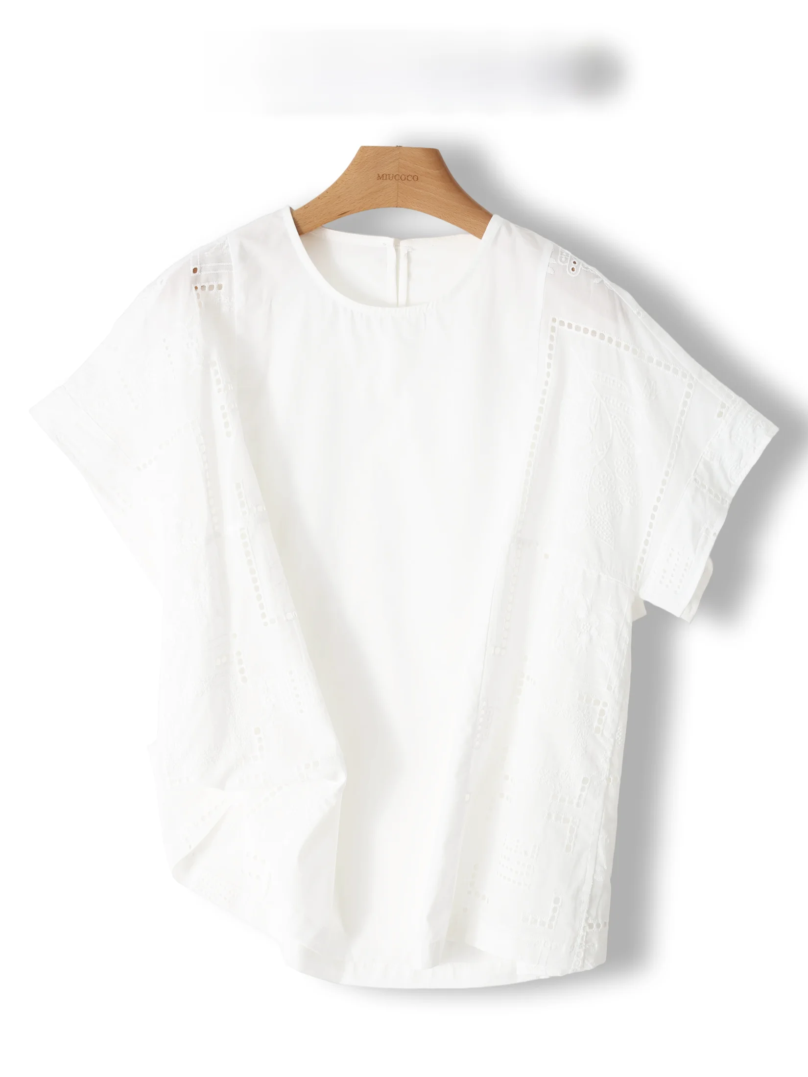 

Lace Splice Hollow out Shirt Beautiful Top T-shirt French Style Loose Fit Cotton Short Sleeve round Neck Pure Color