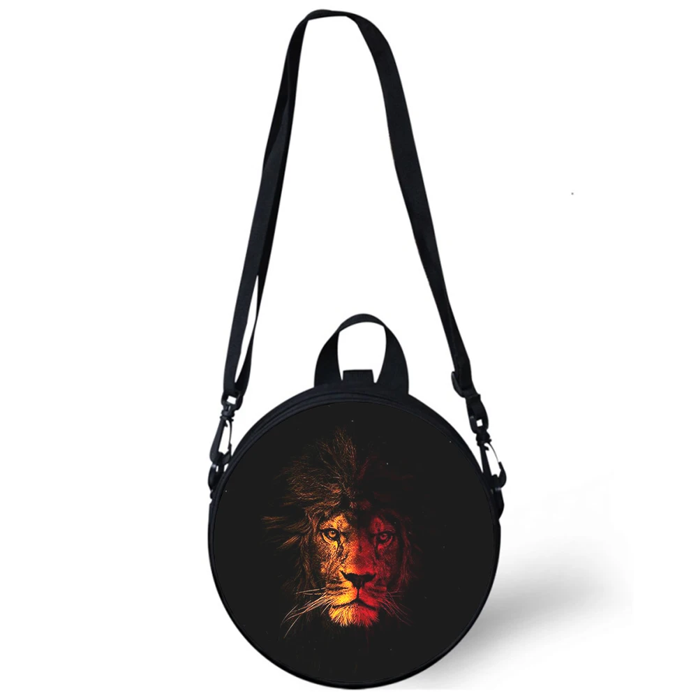 ferocious illustration lion Child kindergarten Bag 3D Print Crossbody Shoulder Bags School Women Mini Round Bagpacks Rugtas Bag