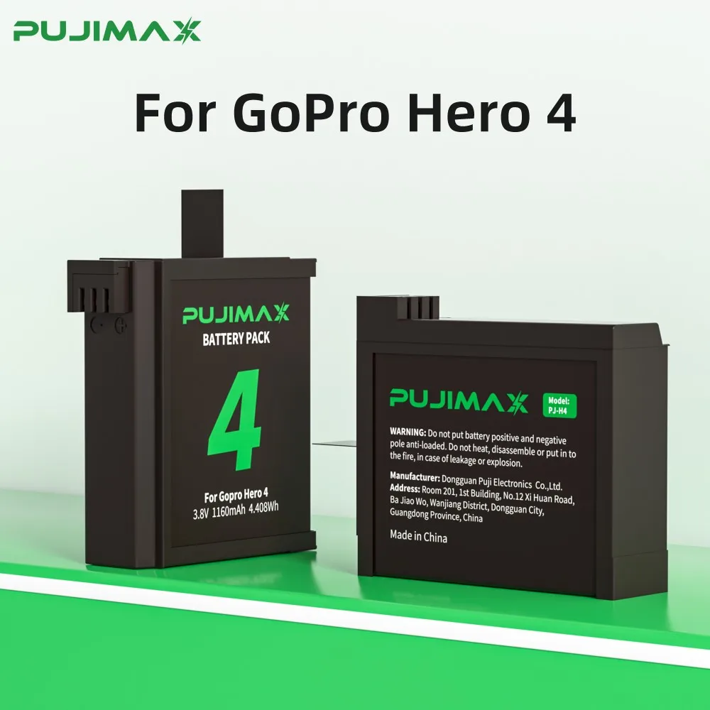 PUJIMAX 1160mAh PJ-H4 For GoPro Hero 4  Rechargeable Battery + USB Charger with Type C Port For GoPro Hero Camera Accessories
