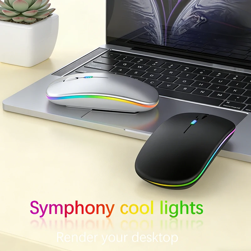 Mouse Sem Fio RGB Recarregável Bluetooth, Mouse Ergonômico para Jogos com LED Retroiluminado para Laptop