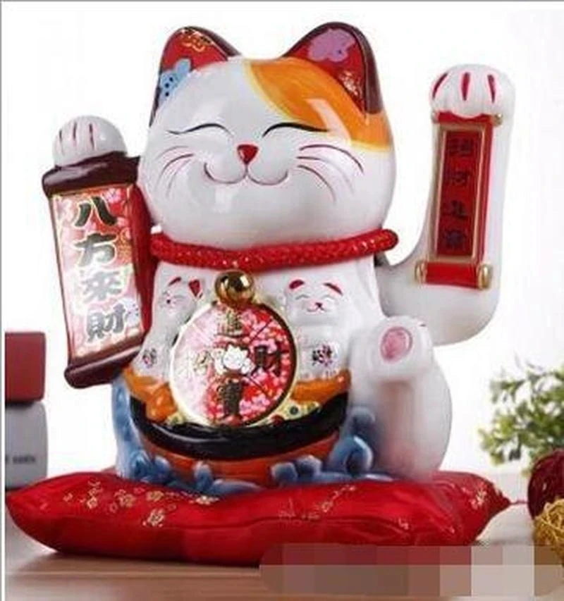 10 zoll Handwerk Winken Hand Glückliche Katze Glück Katze Geschenk Maneki Neko Begrüßung Feng Shui Handwerk Geld Box Home Shop dekoration