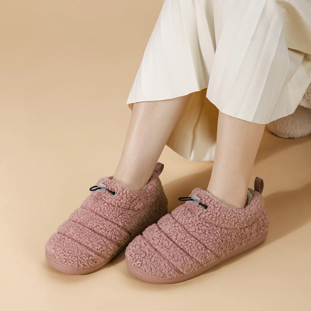 2024 Winter Warm Shoes For Woman Men Soft Plush Anti-slip Couples Indoor Home Floor Slippers Solid Color Mum Dad Footwear