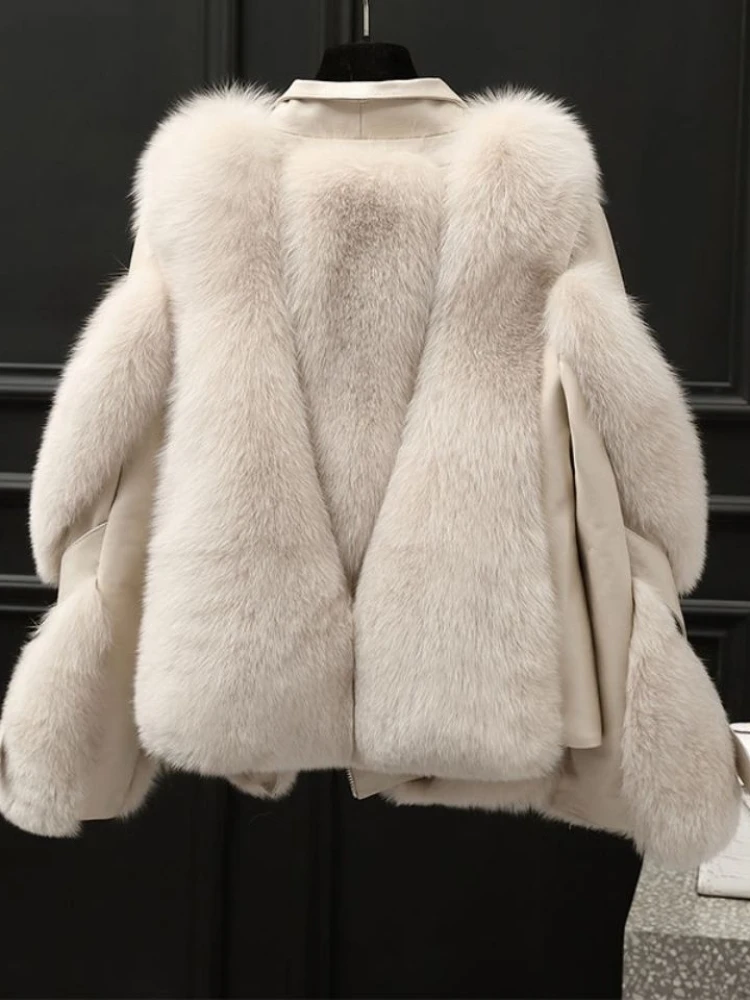 2023 Winter New Whole Leather Fox Fur Short Coat Young Ladies Casual Haining High Imitation Fur Integrated Jackets for Women