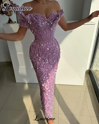 2025 Beaded Evening Dresses With Pearls Elegant Purple Celebrity Dresses Sexy Prom Party Dresses For Women Robes De Soirée