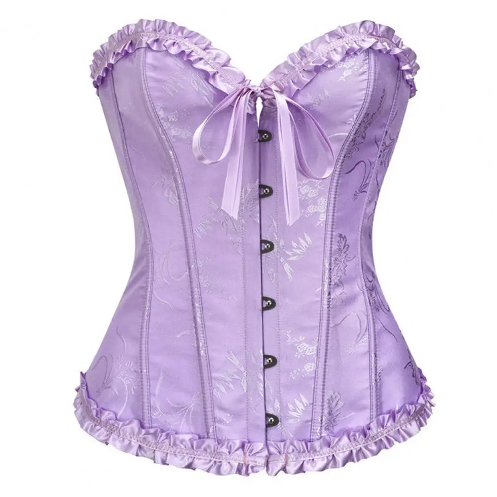 Women Corset Jacquard Ruffled Trim Boned Sexy Overbust Push Up Bustier Top Corset Slimming Corsets Women Sexy Supportive Bustier