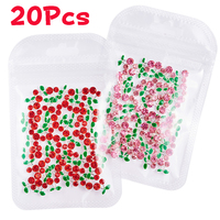 20Pcs 3D Cherry Alloy Nail Charms Luxury Red Pink Cherry Fruits Crystal Rhinestone DIY Gems Diamonds For DIY Nail Art Decoration
