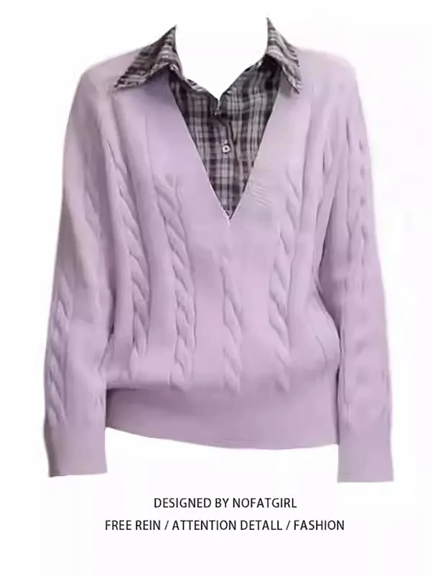 

Фиолетовая вязаная женская базовая кофта для повседневной носки, весна 2026, в корейском стиле, свободного кроя, длинный рукав