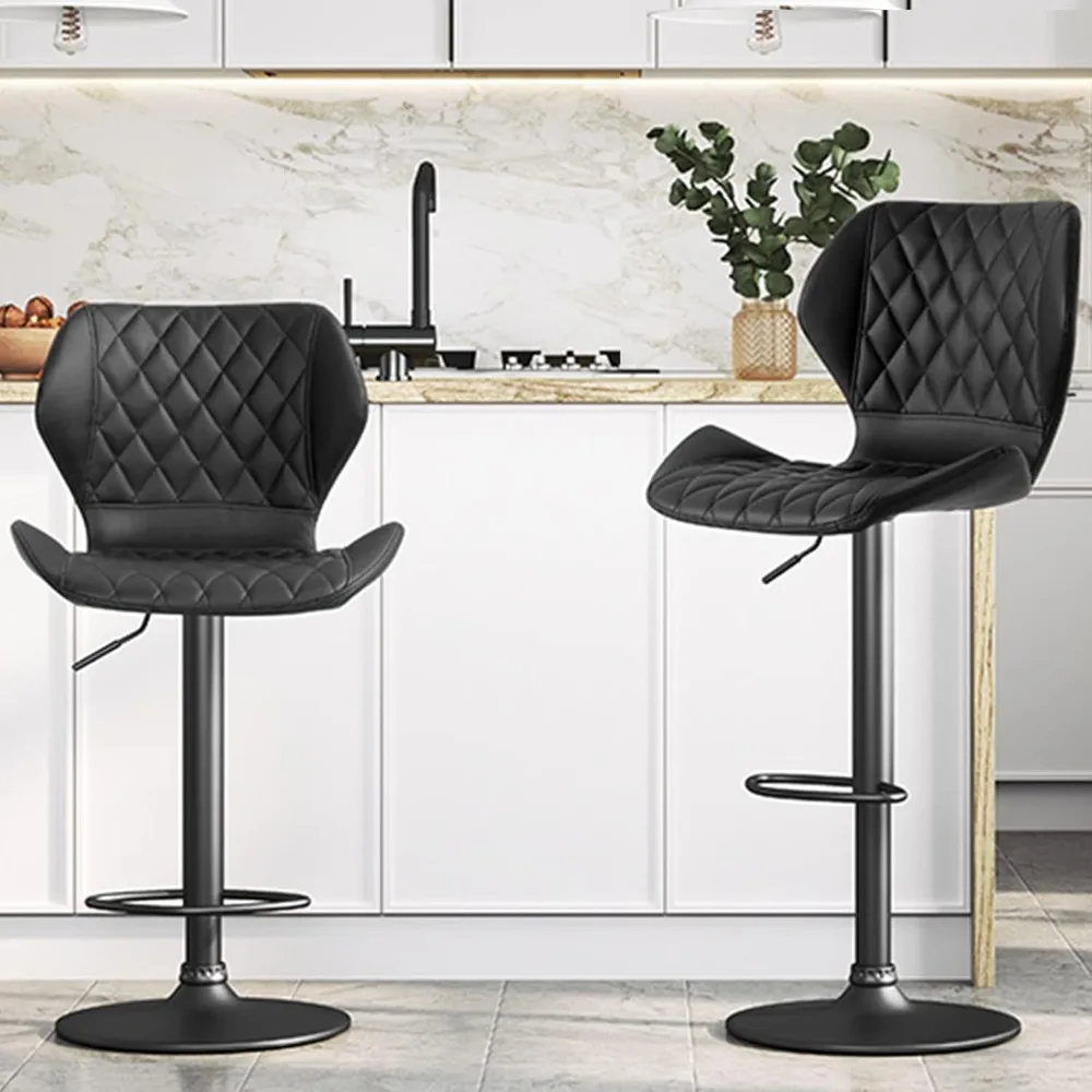 Leather Bar Stools Adjustable Height Bar Chairs Pair Swivel Barstools Breakfast Bar Stools