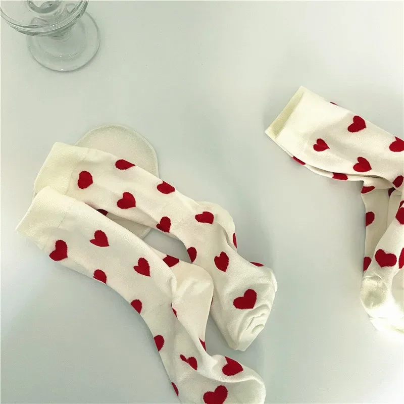 Funny Loving Red Heart Pattern Cotton Men Crew Sock Street Tide Crew Socks Gift Men Husband Cute Street Socks Novelty Funky