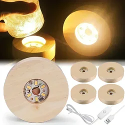 1/4pcs Wooden LED Display Base Light Luminous USB Lamp Holder for Crystal Ball Glass Resin Art Ornament Stand Decor Kids Gifts