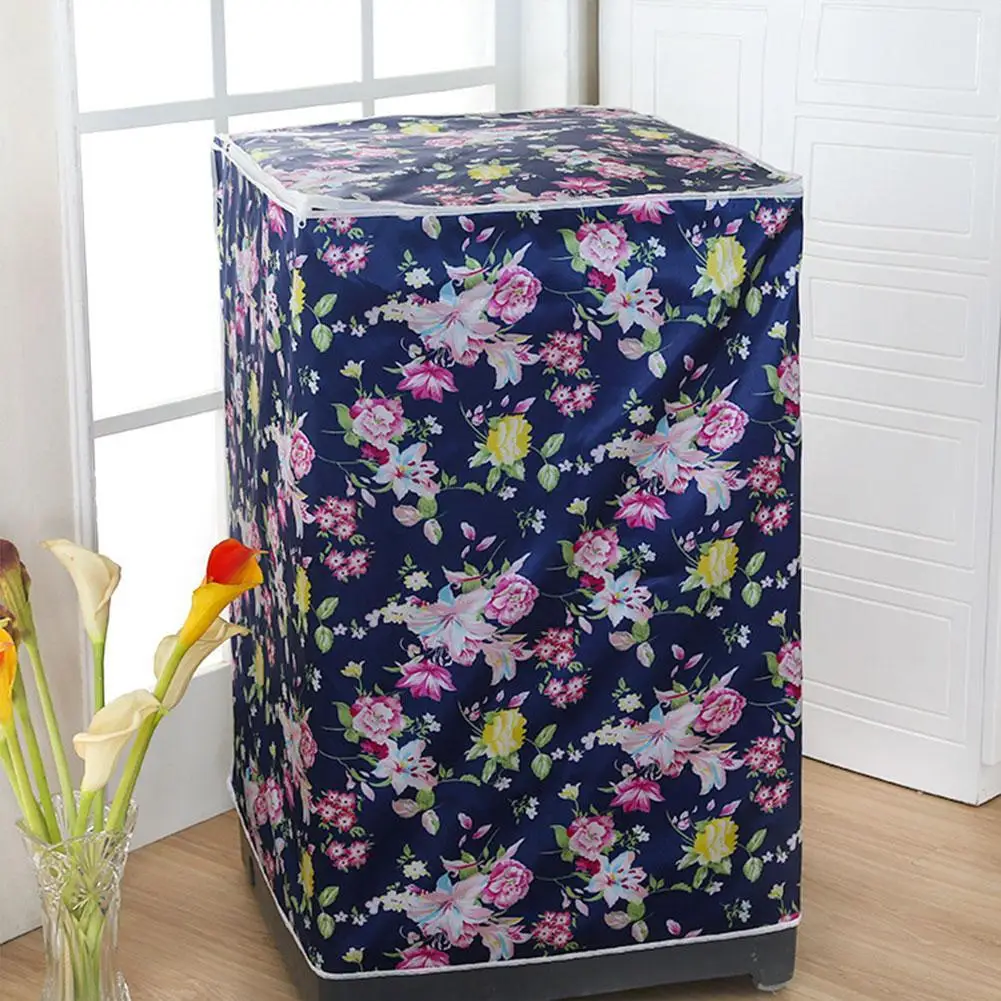 Waterproof Sunproof Washing Machine Cover Dust Cover Zippers Flower Pattern Print Dryer Cover Household Supplies