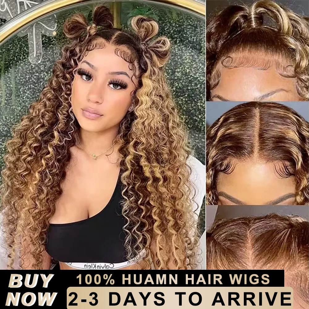 

13x6 Hd Lace Front Wig 30 40 Inch Deep Wave 4/27 Highlight Ombre Lace Frontal Wig 250% Colored Wet And Wavy Human Hair Curly Wig