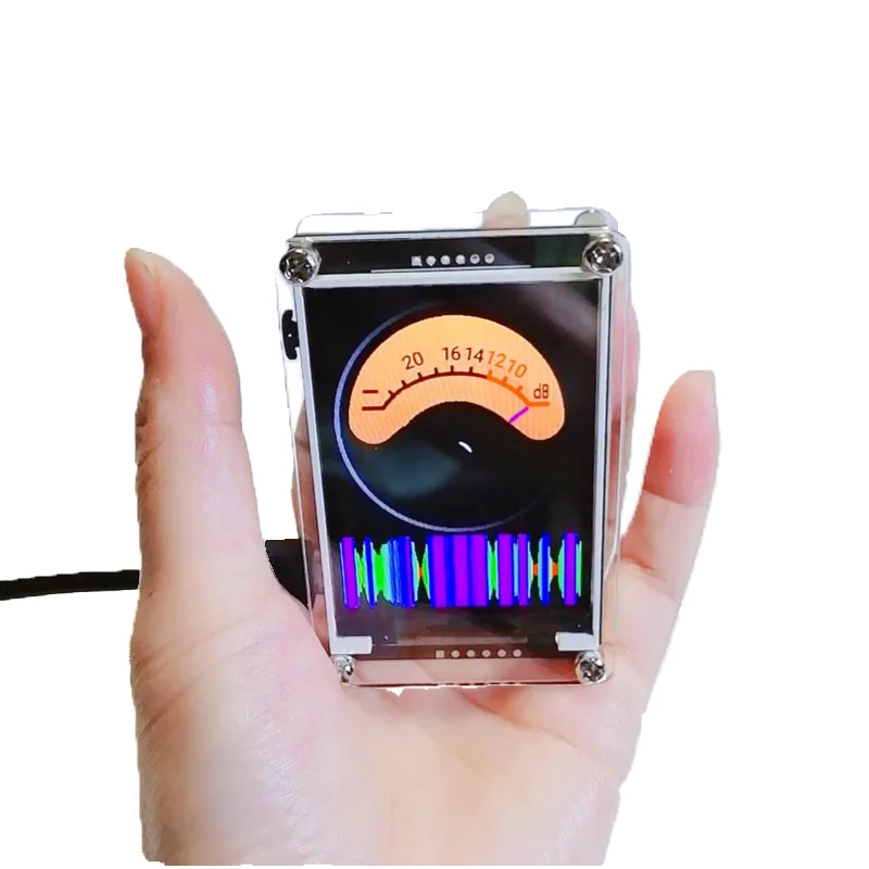 Mini 2.4 Inch Voice Activated Music Spectrum Rhythm Level Indicator VU Meter Glow Clock HD LCD Analog Multi-mode Support GPS