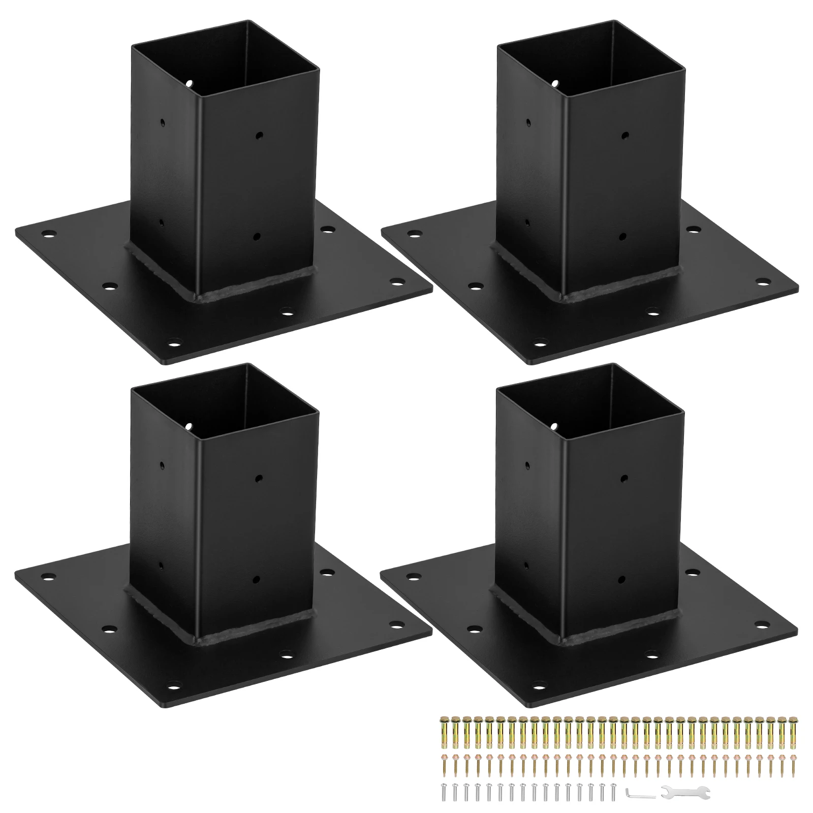 

4"x4" Post Mailbox Base Plate, Black Powder-Coated Fence Anchor Q235 Steel Deck Post Base Holders for Deck Porch Railing Support