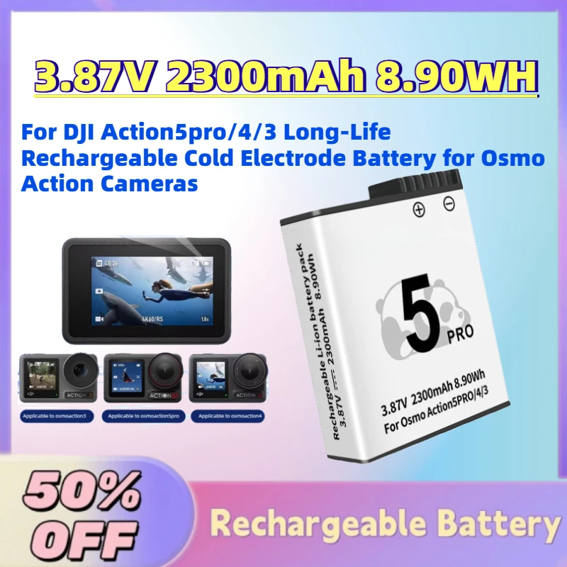

New 3.87V 2300mAh 8.90WH Battery for DJI Action5pro/4/3 Long-Life Rechargeable Cold Electrode Battery for Osmo Action Cameras