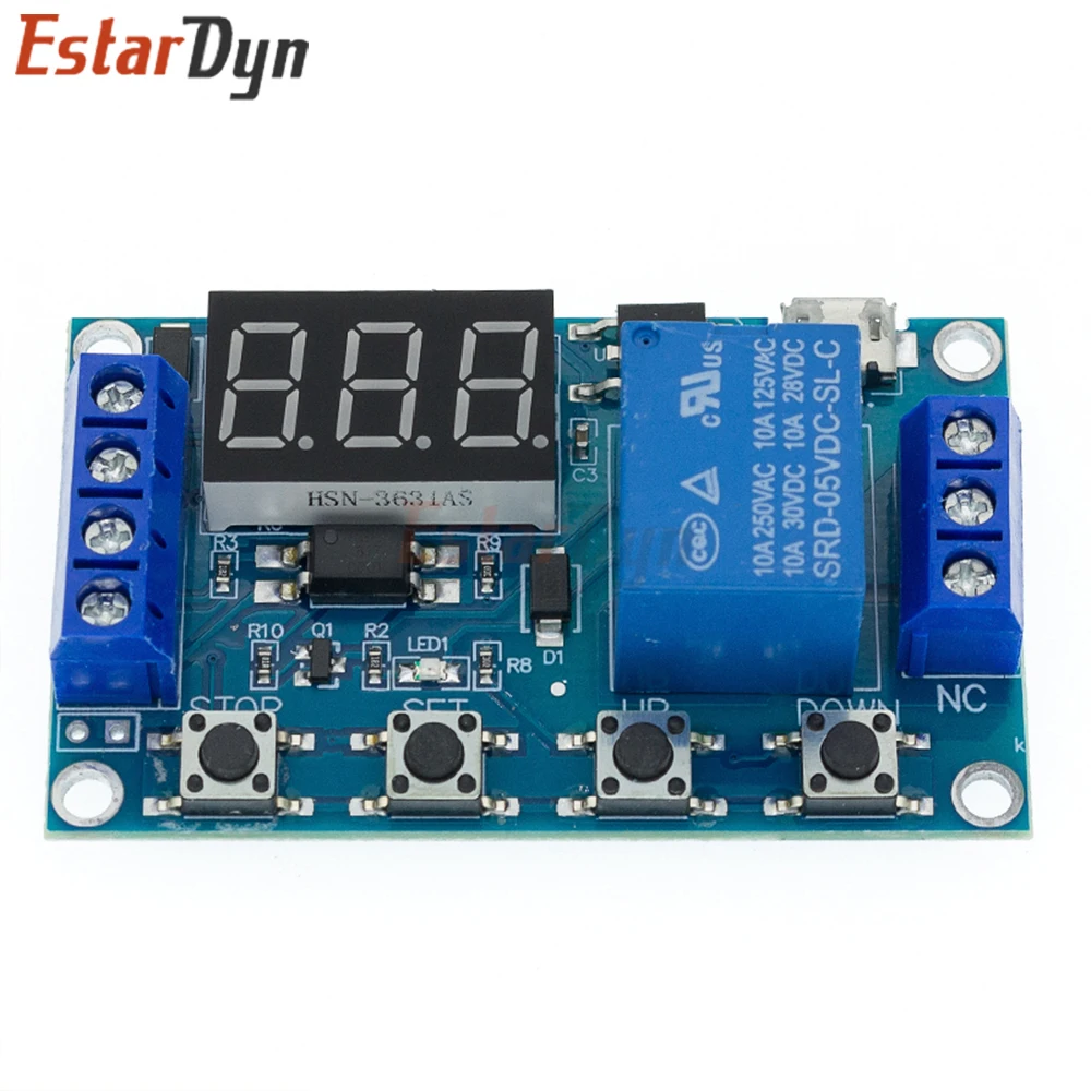 Estardyn DC 6-30V Trigger Time Delay Relay Module Programmable Adjustable Cycle Timer Circuit 5V Micro USB LED Display HW-521
