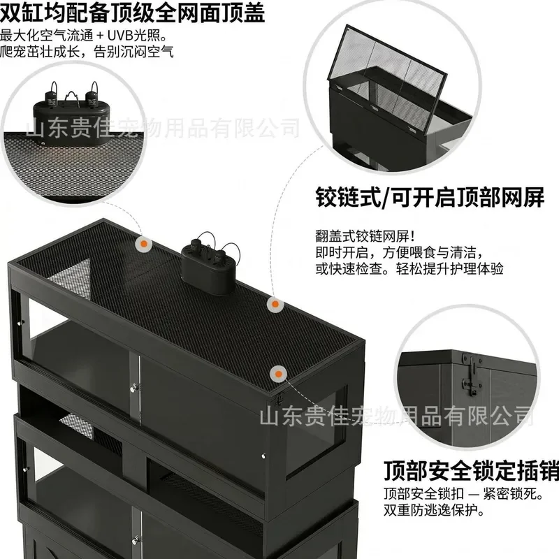 Double Layer Wooden Pet Feeding Box Thermal Insulation Ecological Tortoise Lizard Climbing Landscaping Cabinet With Heating