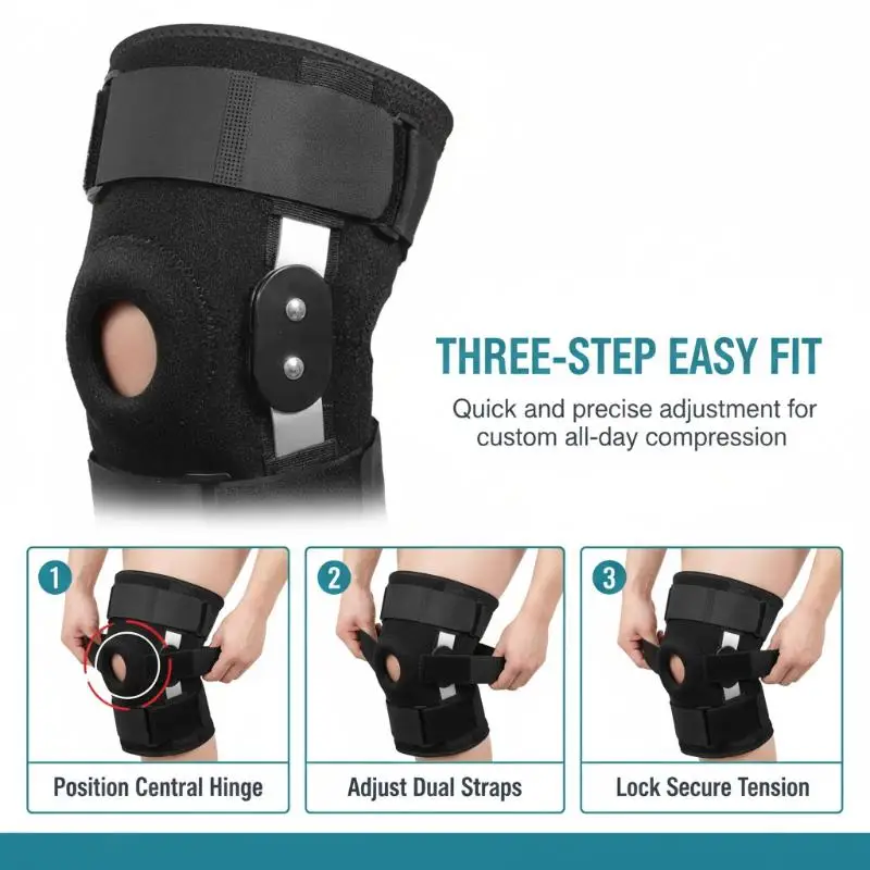 1Pc Adjustable Knee Support Brace with Patella Gel Pads Side Stabilizers for Arthritis Joint Pain Men Women Daily Use