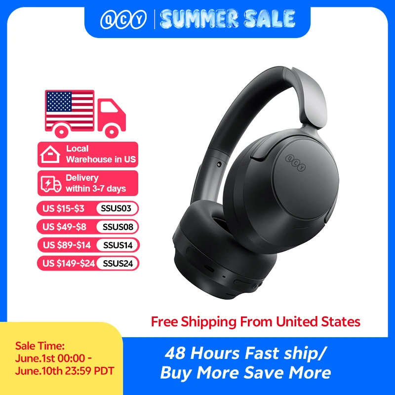 QCY BH25H3SA Over Ear Headphone Hi-Res LDAC Spatial Sound Headset H3S -56dB Adaptive ANC Wireless Earphone Bluetooth 6.0 102Hrs
