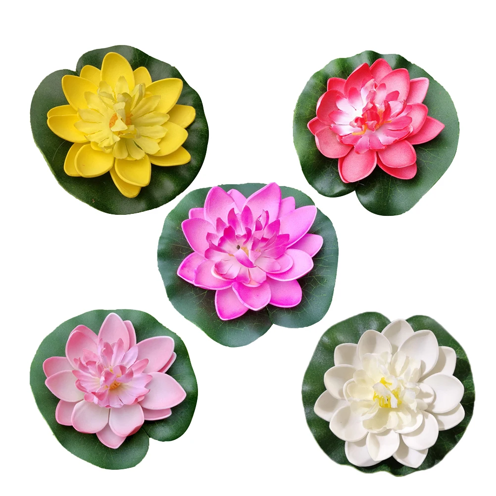

5pcs Artificial Floating Decorations for Pond Home Garden Yellow Water Artificial Flower Lily Plants EVA