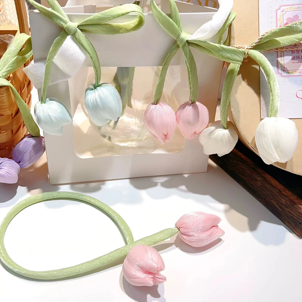 

1PC Sweet Tulip Bow Flower Cake Decoration Hairband Pillows Bag Crochet Patches Decor 3D Flower Garment Handmade DIY Accessories