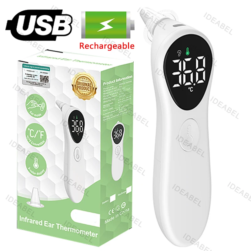 Rechargeable Medical Ear Thermometer ℃/℉ Household Digital Non-contact Laser Body Thermometer LCD Baby Adult Fever Temperature