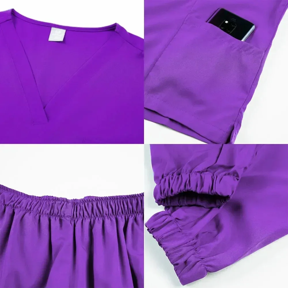 Women Scrub Set Two-Piece V-Neck Short Sleeve Top Elastic Pants Durable Easy-Care Medical Uniforms for Healthcare Professionals