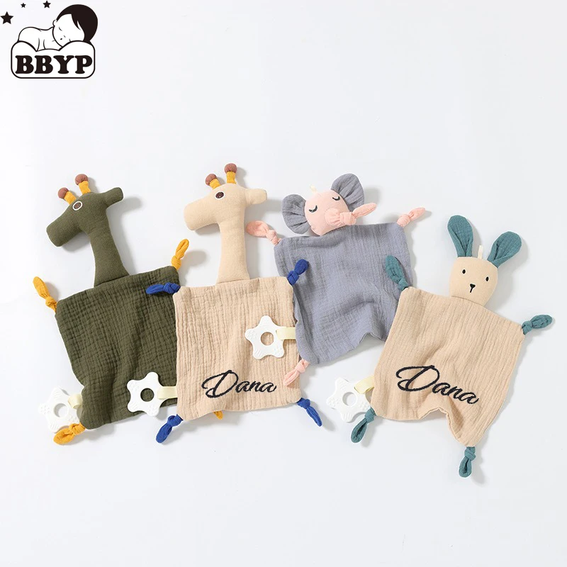 

Personalized name Muslin Baby Comfort Towel Cotton Comforter Blanket Soft Giraffe Sleeping Dolls Kids Sleep Toy Soothe Appease T