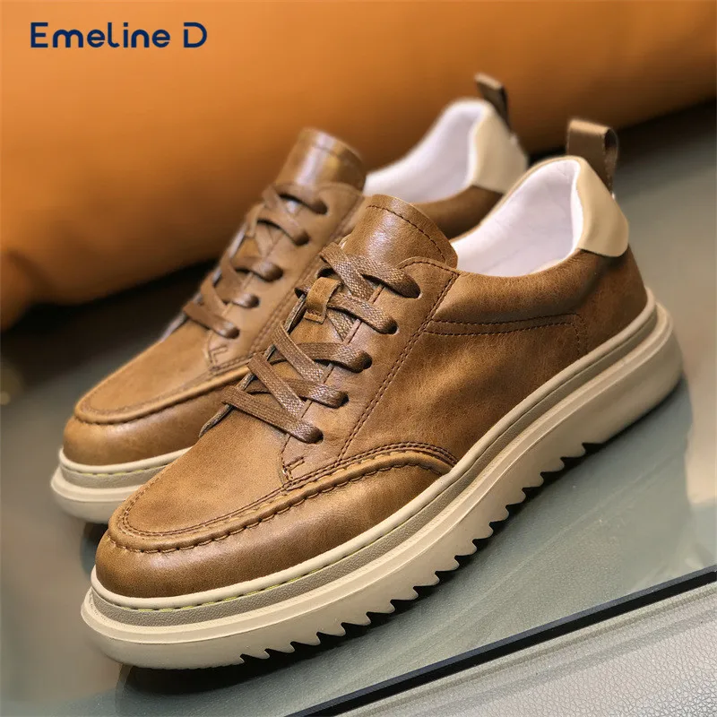 

Soft Leather Lace-Up Shoes Thick Sole Comfortable Slip-On Leather Casual Shoes Trendy Personality Business Men's Shoes