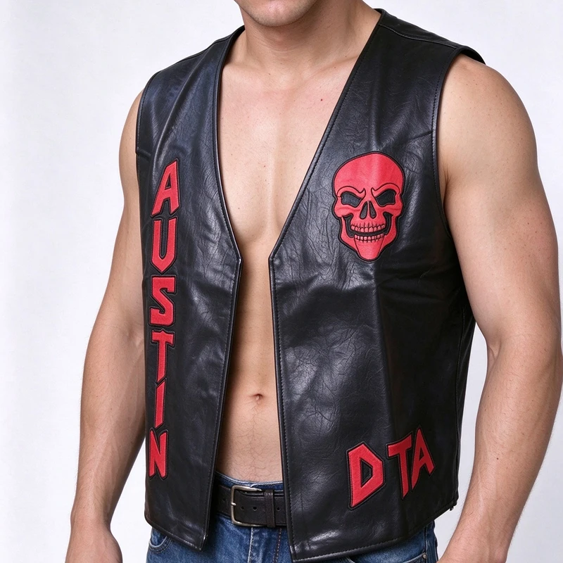 Steve Austin Red Skull Black Vest STONE COLD DTA Texas Rattlesnake Merchandise Gift