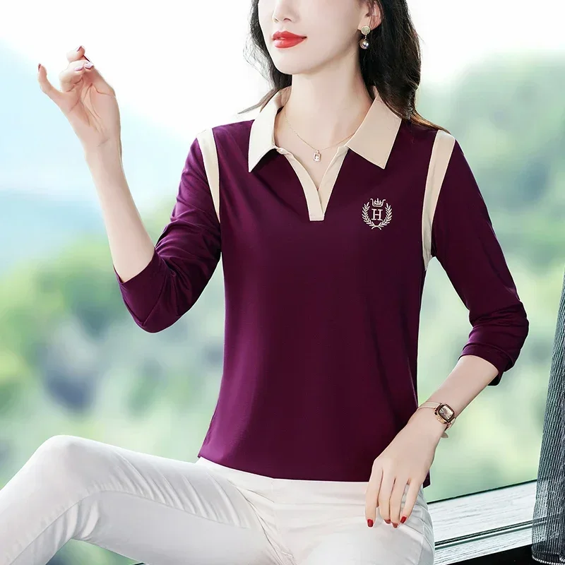 Long-sleeved Color-blocked POLO Shirt for Sports and Leisure Luxury Clothes Women Women's Sleeve T-shirt Clothing Shirts You Top