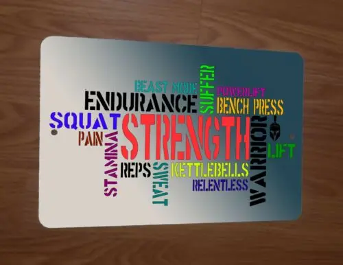 Gym Motivation Lift Strength Endurance Pain Sweat 8x12 Metal Wall Sign