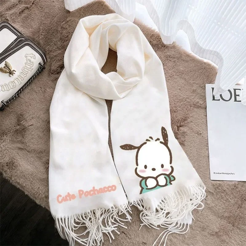 Pochacco-bufanda cálida de Anime Kawaii Sanrio Ins para niños, protección para el cuello a prueba de viento, dibujos animados bonitos, regalos para estudiantes, Otoño e Invierno