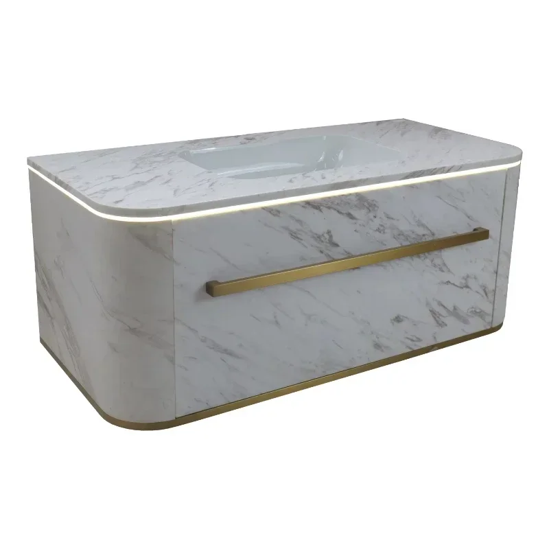 Luxury modern marble bathroom cabinet, elegant vanity with ceramic basin, modern bathroom set with sink